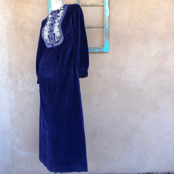 VTG 1960s 1970s Purple Velvet Maxi Dress Sz xS - Picture 5 of 10